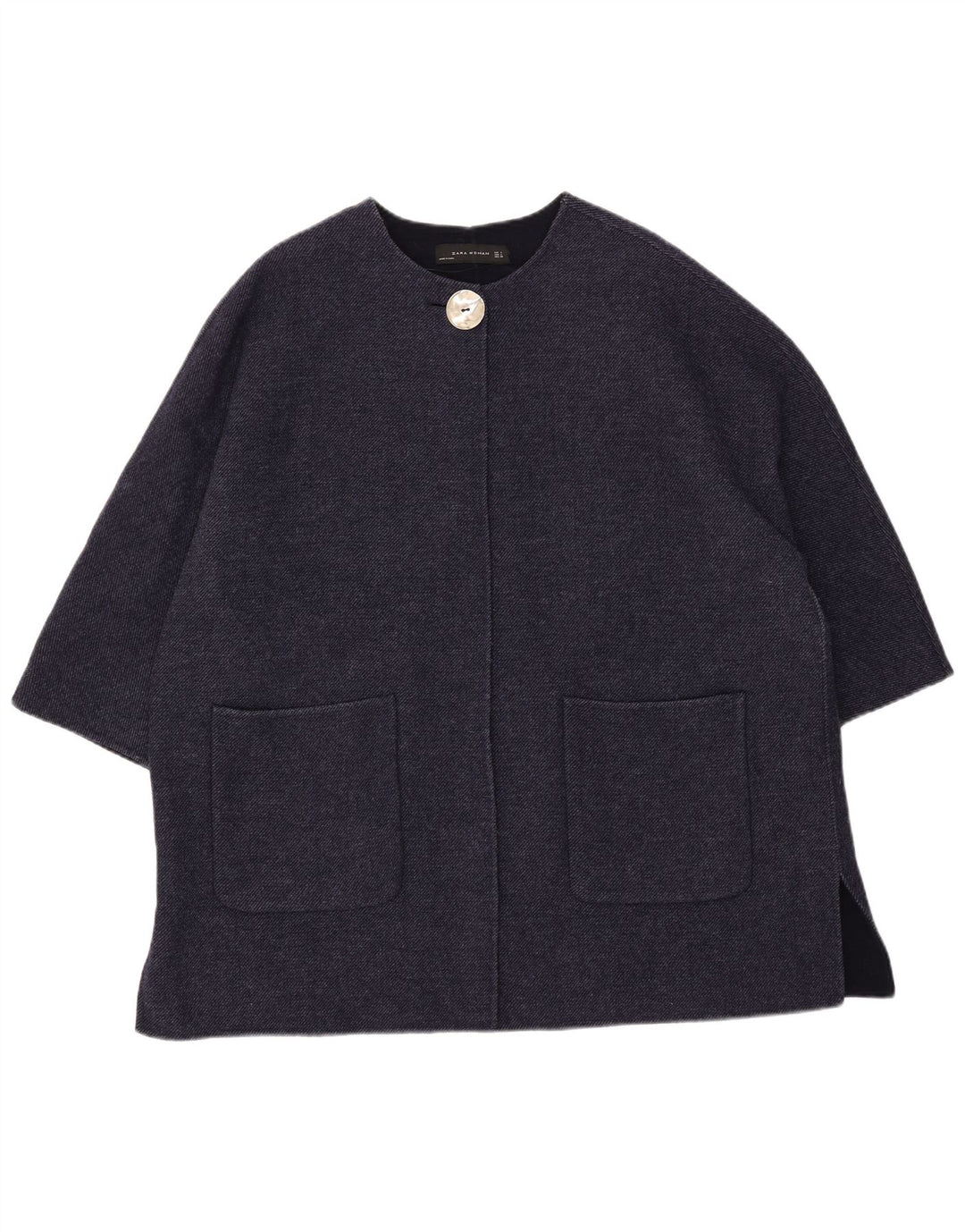 Sobretudo feminino Zara manga 3/4 oversized Reino Unido 16 grande lã azul marinho