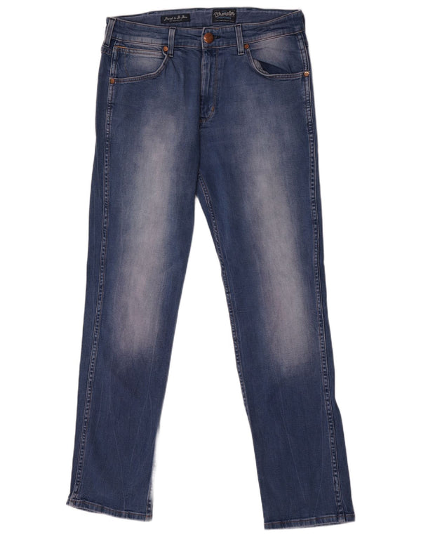 Wrangler Mens Greensboro Straight Jeans W33 L32 Azul Algodão