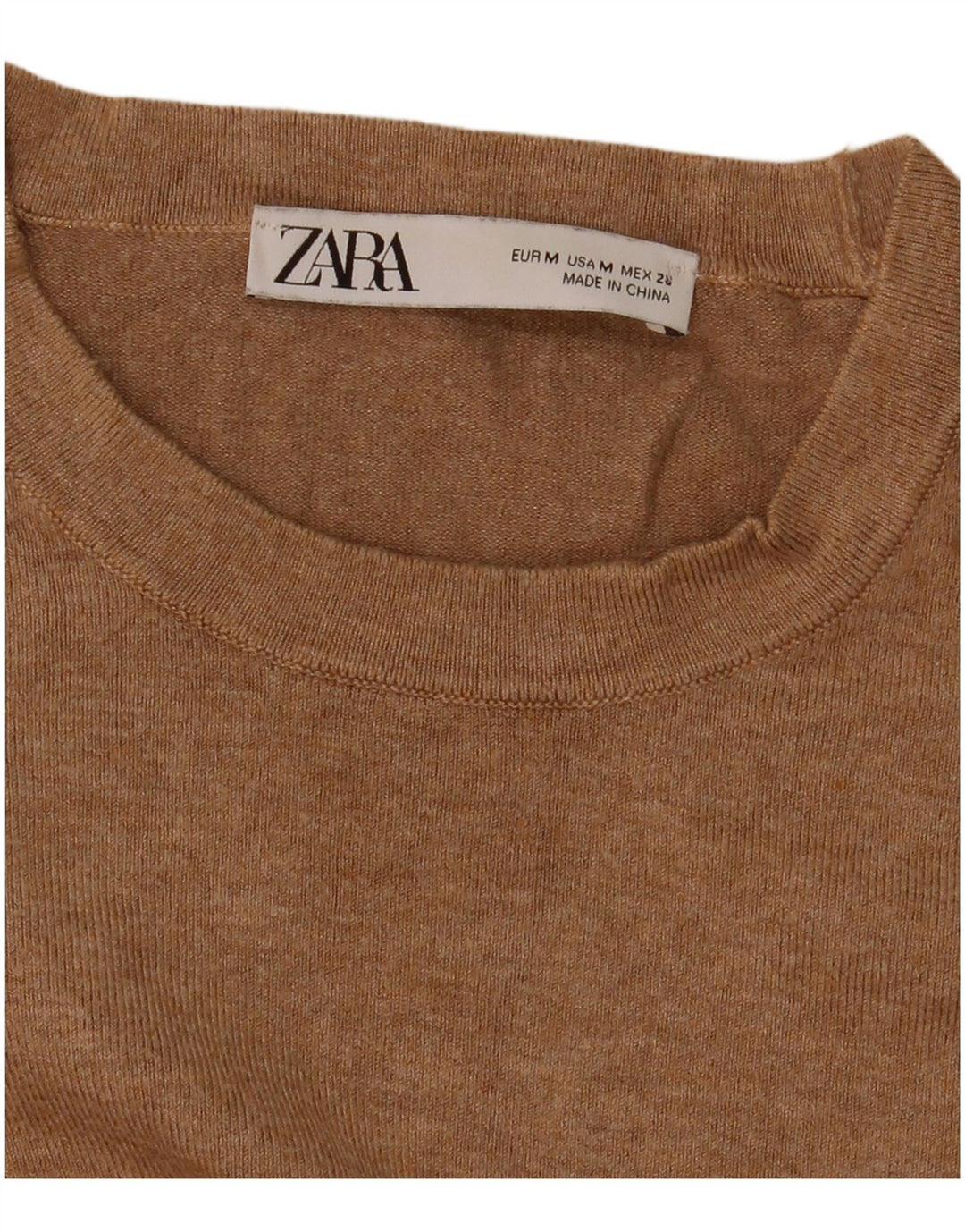 Zara Suéter feminino com gola redonda, Reino Unido 12 Médio Bege