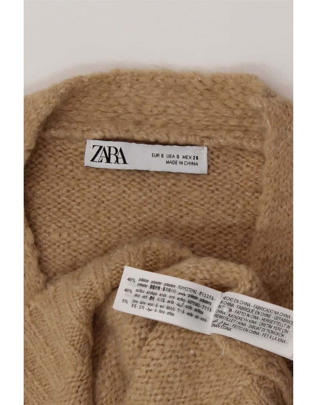 Zara Womens Crop Cardigan Sweater UK 10 Pequeno Poliéster Bege