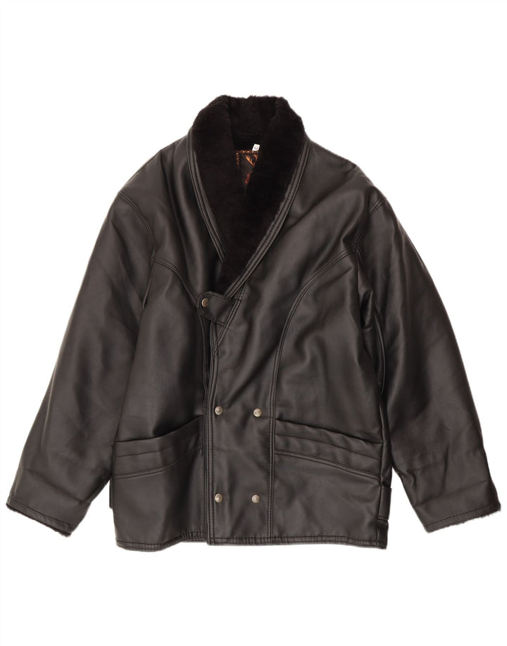 Jaqueta masculina vintage de shearling IT 52 XL preta shearling