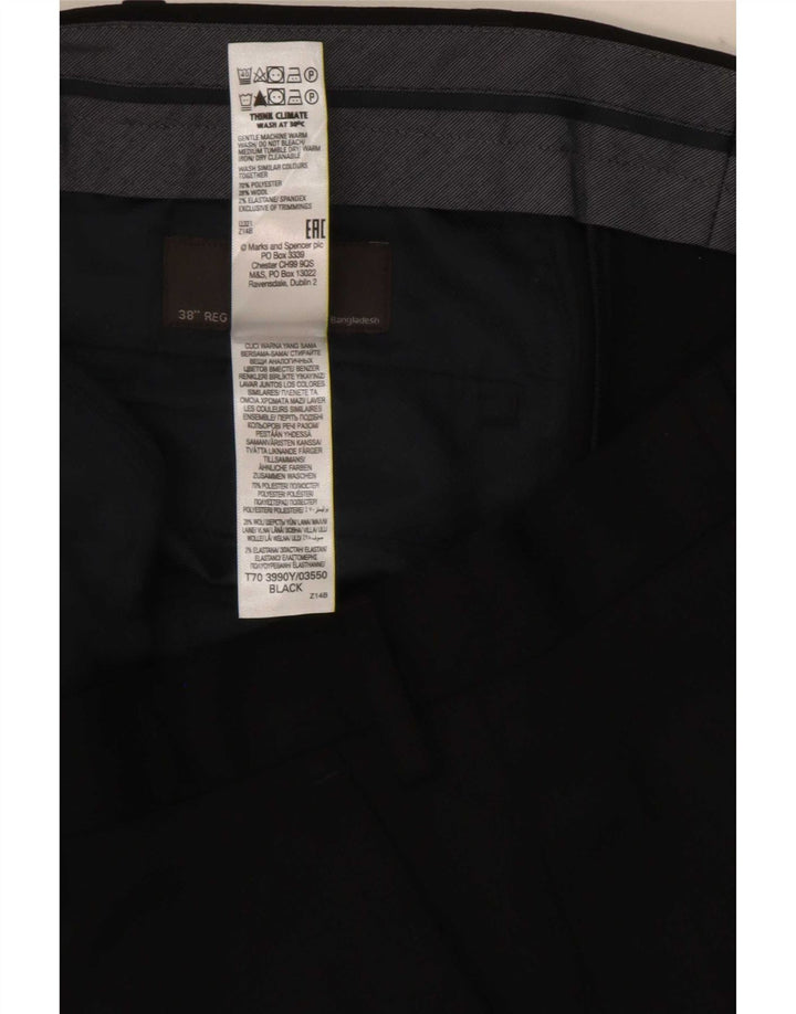 Calça masculina de terno regular Marks & Spencer W38 L31 poliéster preto