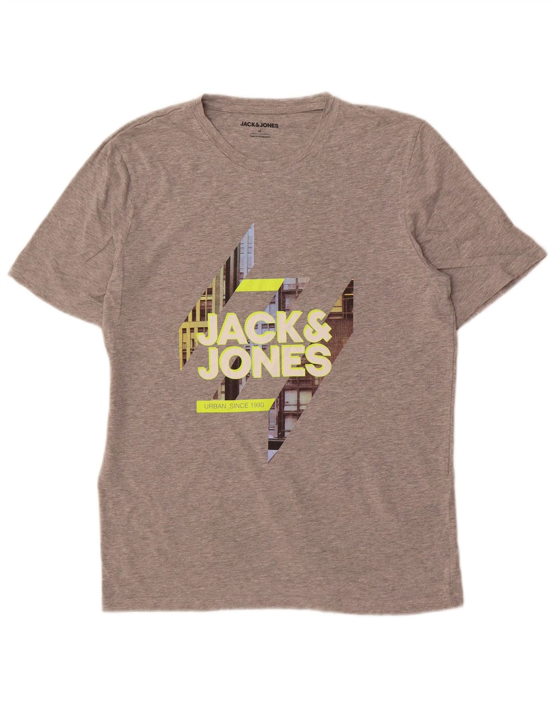 Camiseta gráfica masculina Jack & Jones algodão cinza médio