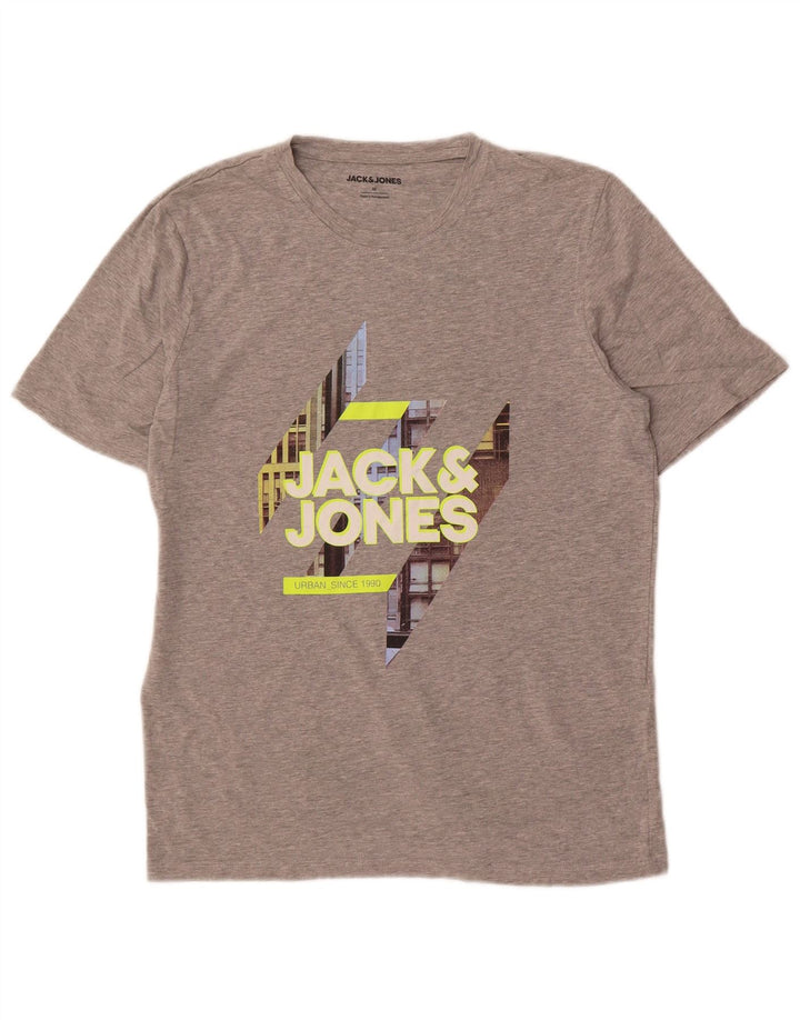 Camiseta gráfica masculina Jack & Jones algodão cinza médio