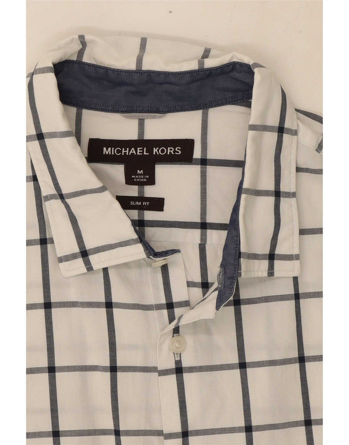 Camisa masculina slim fit Michael Kors xadrez branco médio