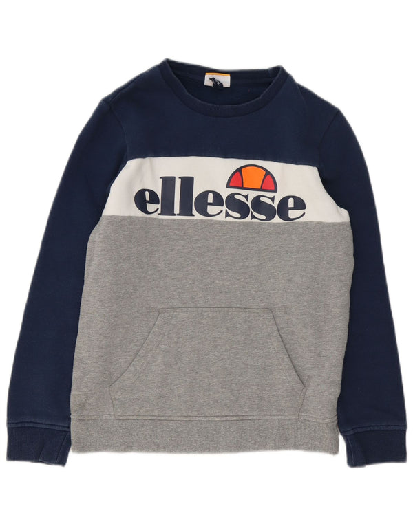 Suéter gráfico Ellesse Boys 12-13 anos azul colorblock algodão