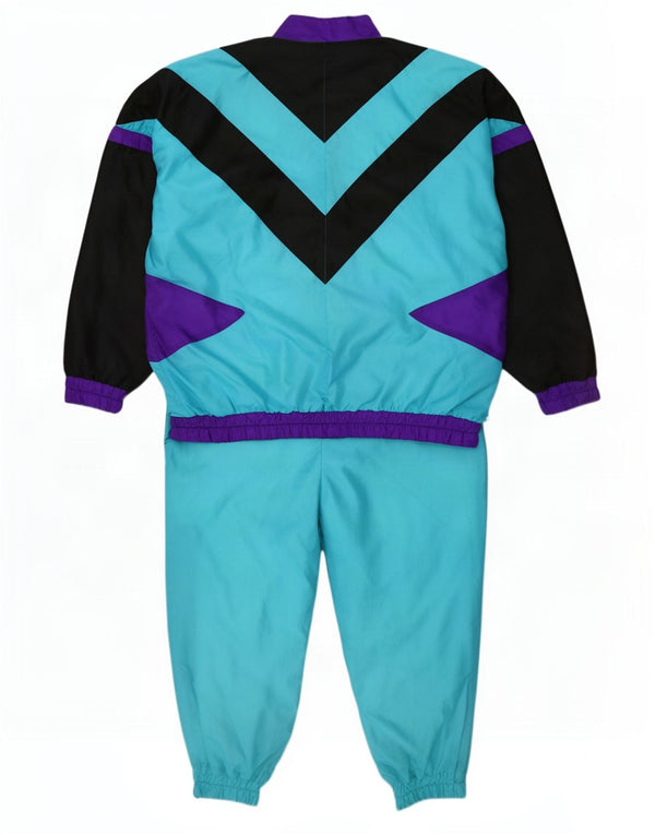 Fato de treino completo masculino vintage XL azul colorblock poliamida retrô