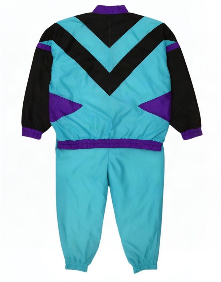 Fato de treino completo masculino vintage XL azul colorblock poliamida retrô