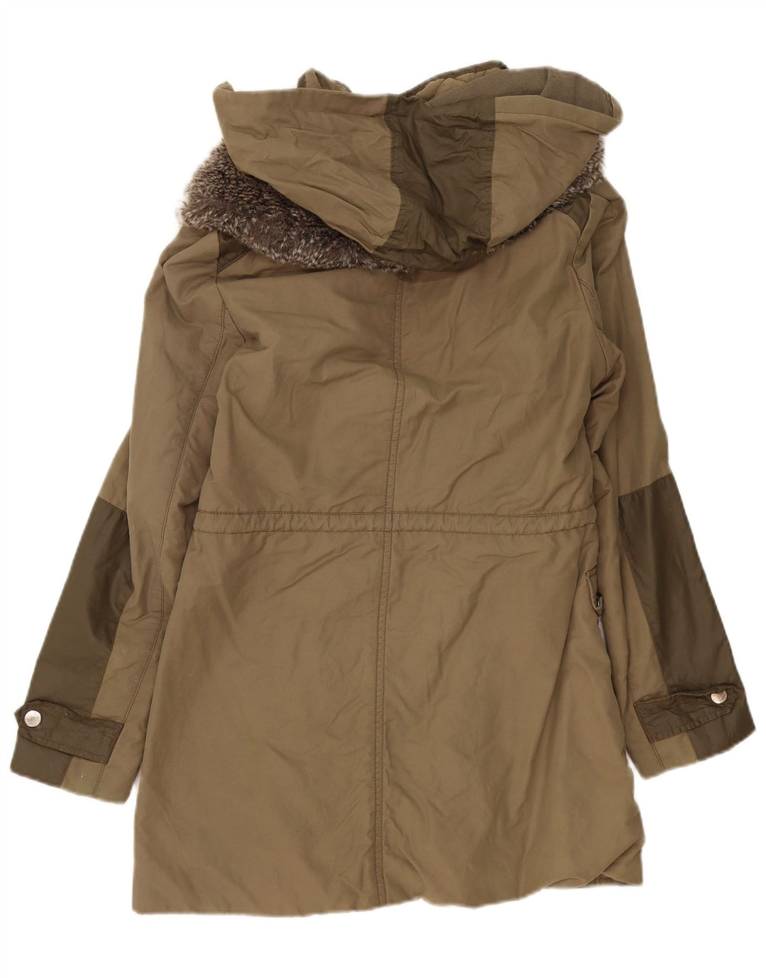 Jaqueta parka feminina com capuz Karen Millen Reino Unido 12 poliéster cáqui médio
