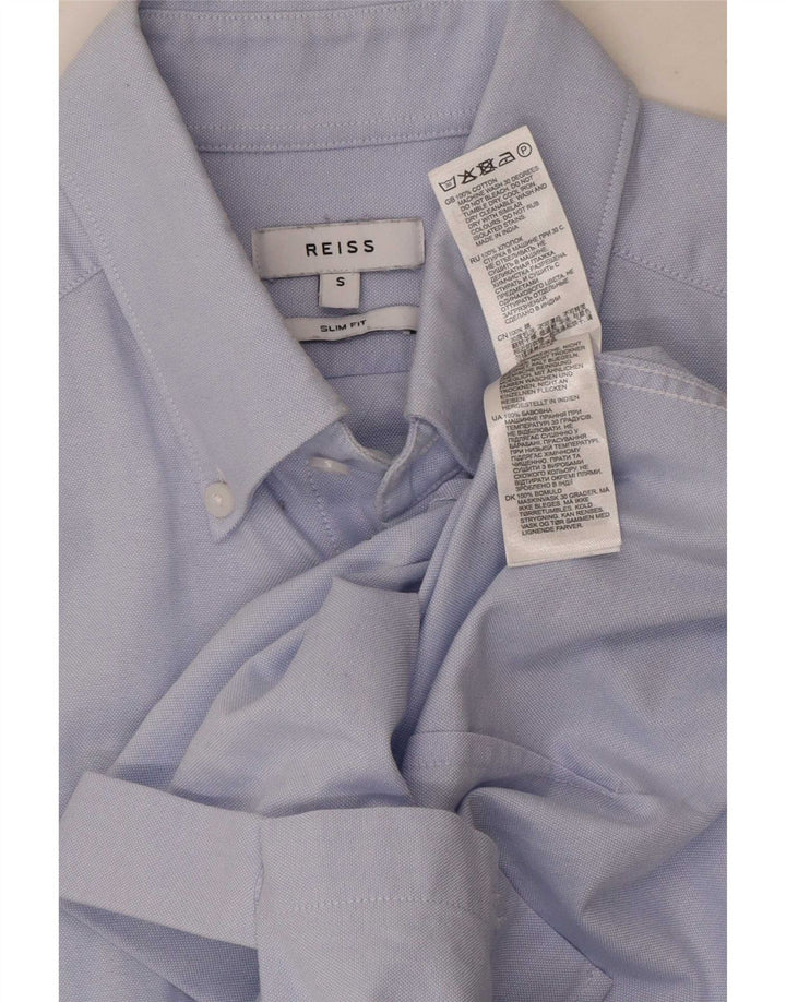 Camisa masculina Reiss Slim Fit pequena azul algodão