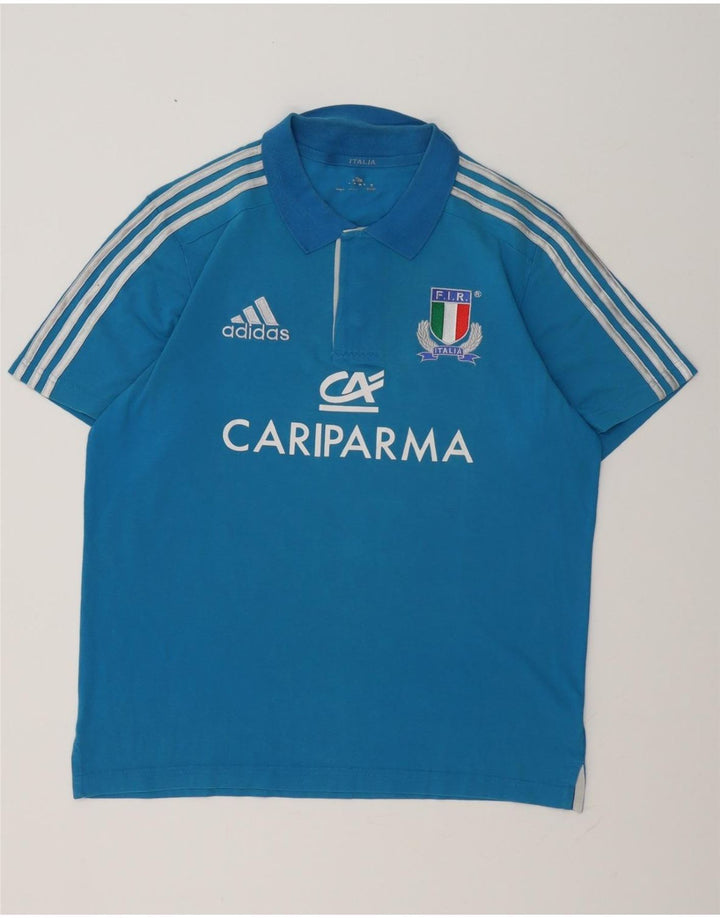 ADIDAS Mens Italia Graphic Polo Shirt Grande Algodão Azul