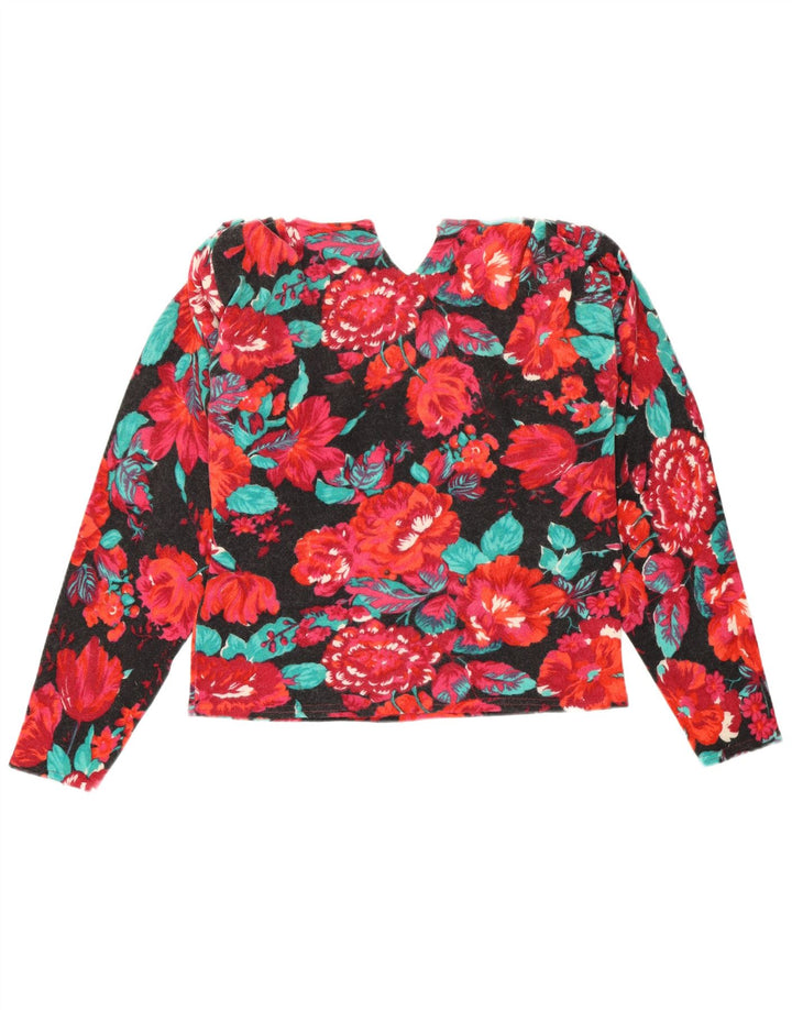 Suéter feminino vintage com gola redonda UK 12 médio floral multicolorido