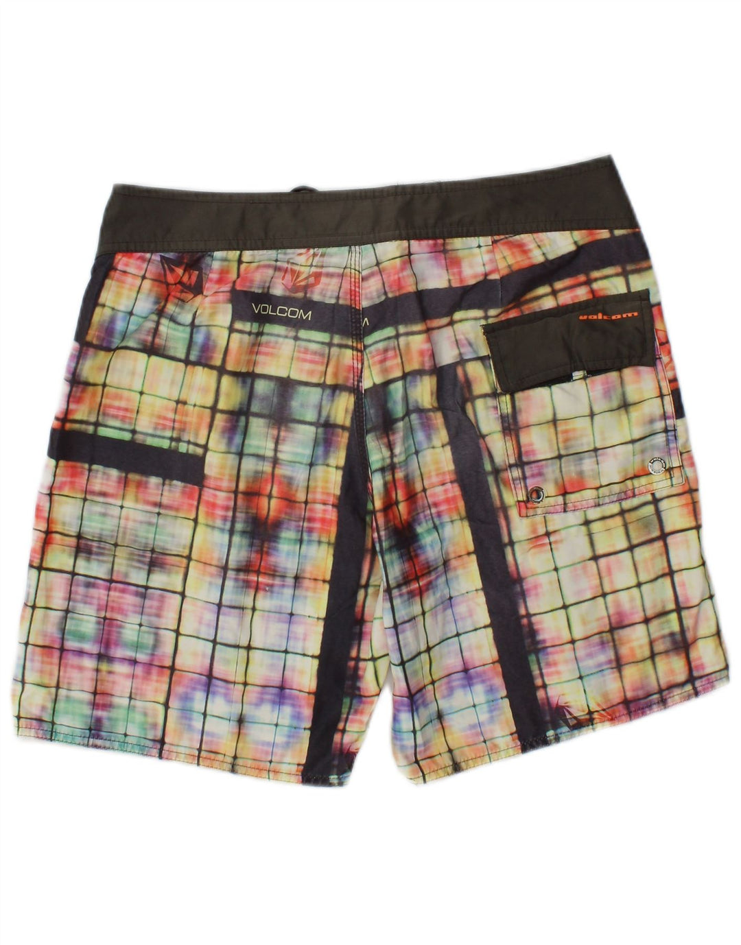 Shorts de natação masculino Volcom, poliéster xadrez médio multicolorido