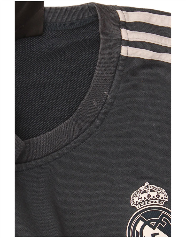 Adidas Mens Real Madrid Moletom Jumper Grande Algodão Cinza
