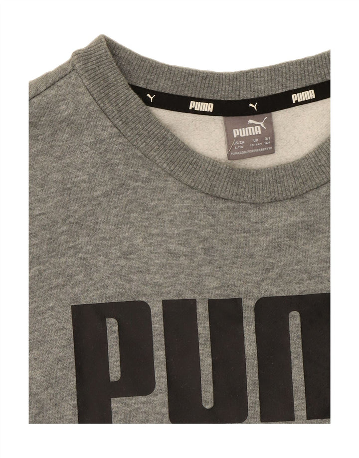 PUMA Boys Graphic Crew Neck Jumper Sweater 13-14 Years Grey Cotton Vintage Puma and Second-Hand Puma from Messina Hembry 