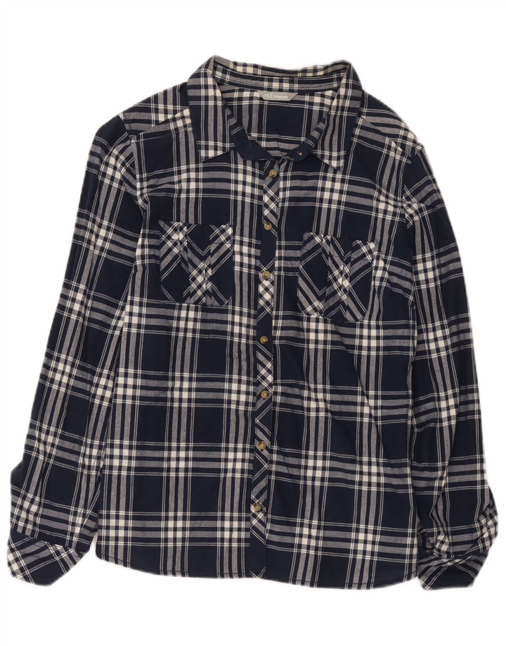 Camisa feminina Marks & Spencer UK 16 grande algodão xadrez azul marinho
