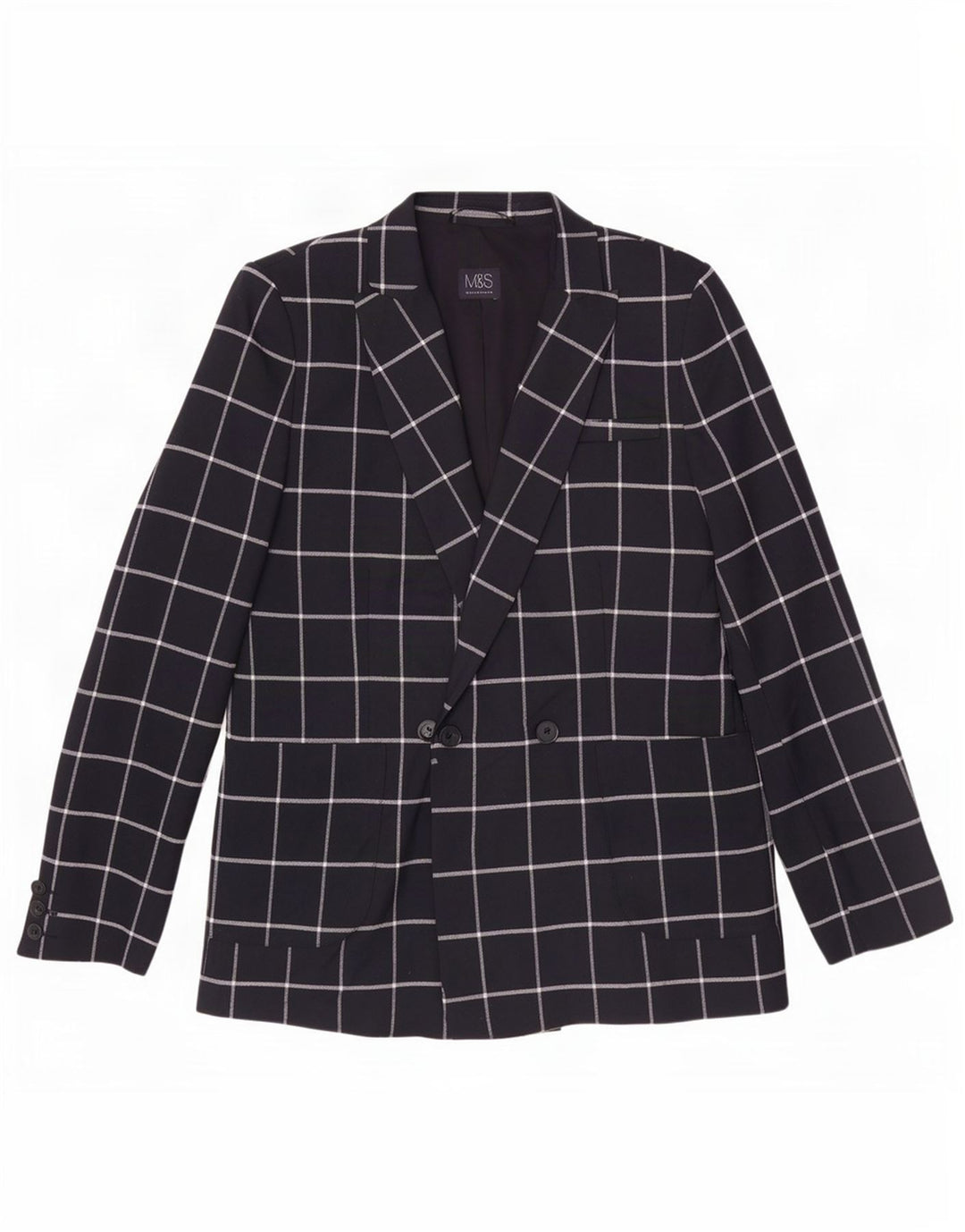 Jaqueta Blazer Feminina Marks & Spencer Reino Unido 12 Médio Azul Marinho Xadrez