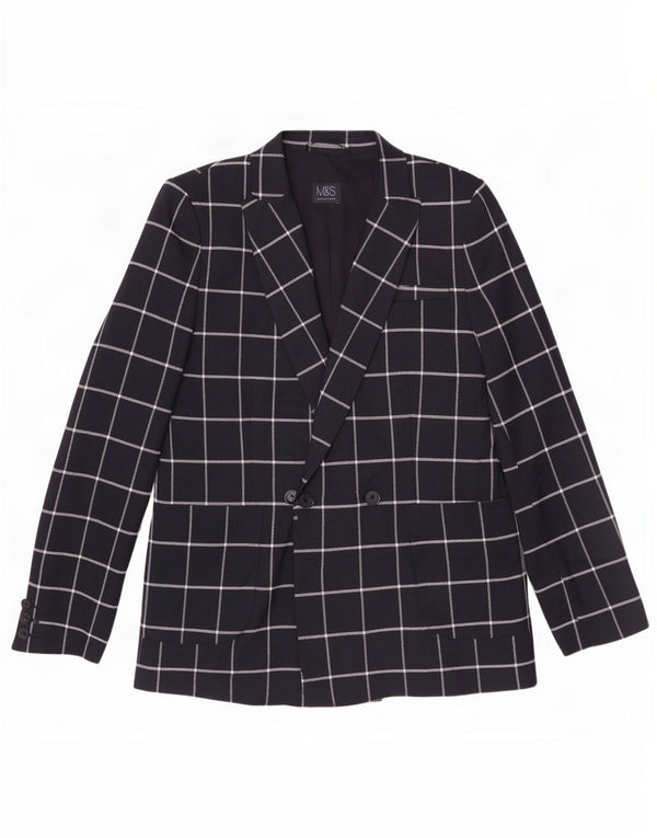 Jaqueta Blazer Feminina Marks & Spencer Reino Unido 12 Médio Azul Marinho Xadrez