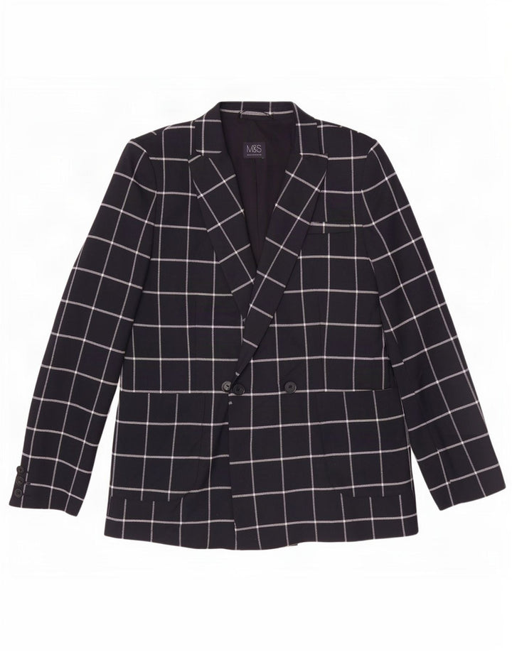 Jaqueta Blazer Feminina Marks & Spencer Reino Unido 12 Médio Azul Marinho Xadrez
