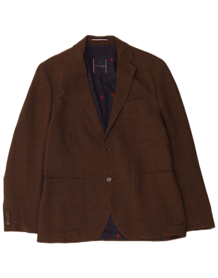 Jaqueta Blazer Masculina Tommy Hilfiger com 2 Botões IT 50 Grande Marrom Poliéster