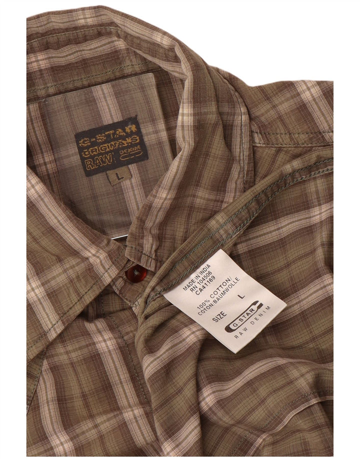 Camisa masculina G-STAR grande algodão xadrez marrom
