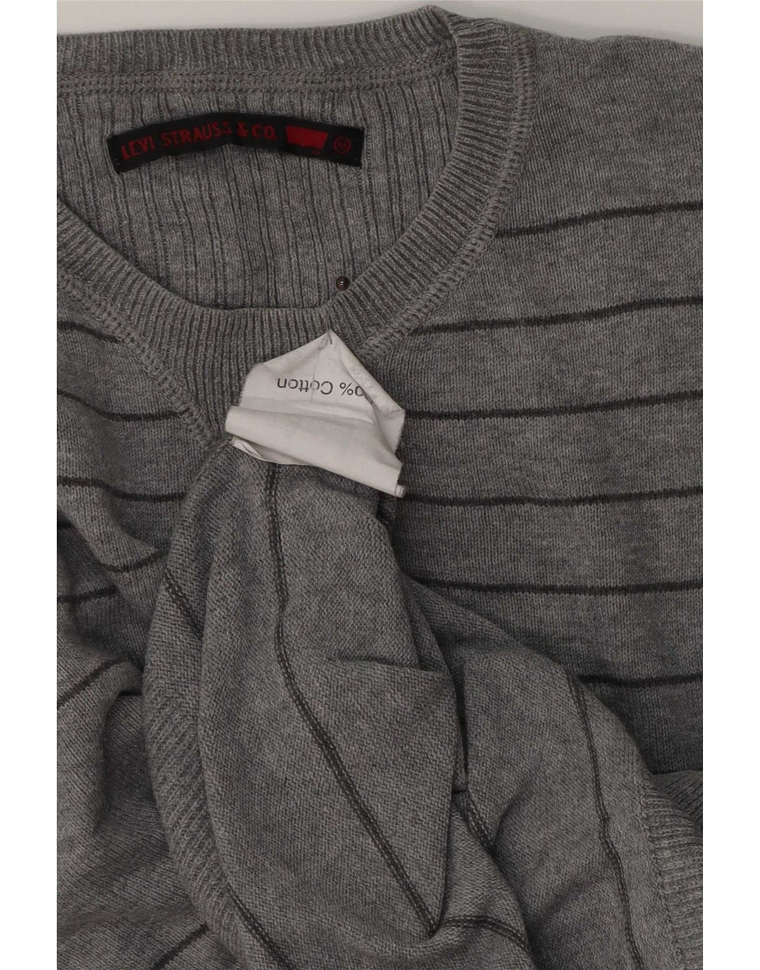 Suéter masculino Levi's com gola redonda e algodão listrado cinza médio