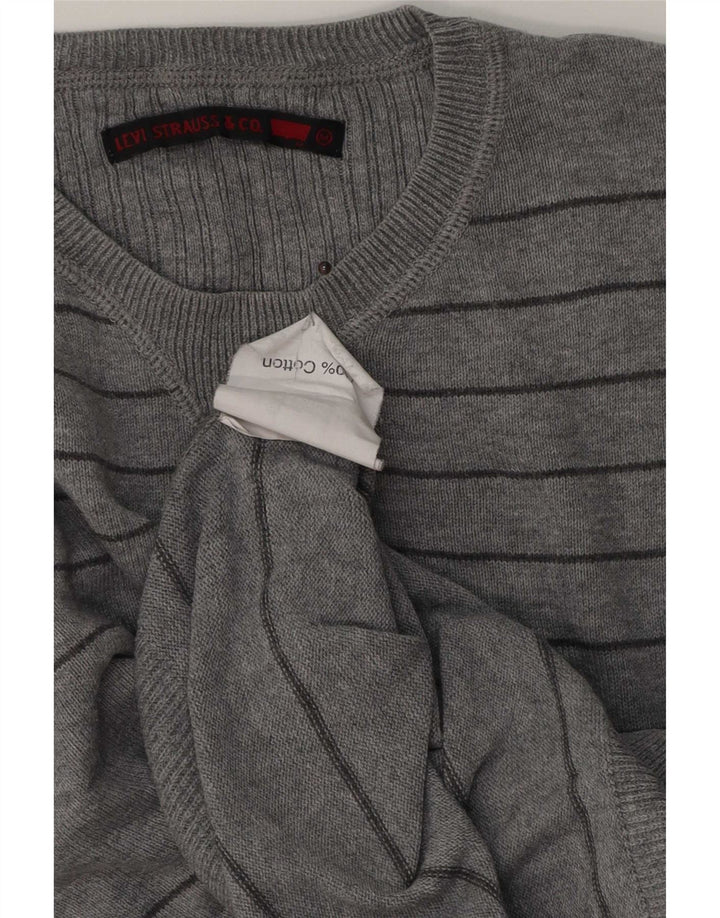 Suéter masculino Levi's com gola redonda e algodão listrado cinza médio