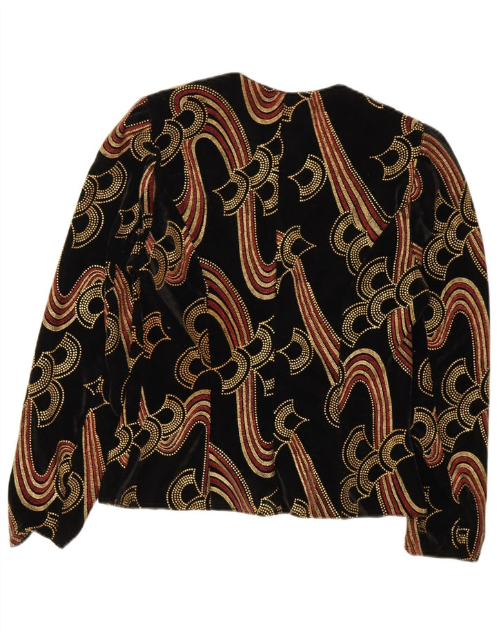 Cardigan feminino vintage de veludo com padrão abstrato UK 12 preto médio