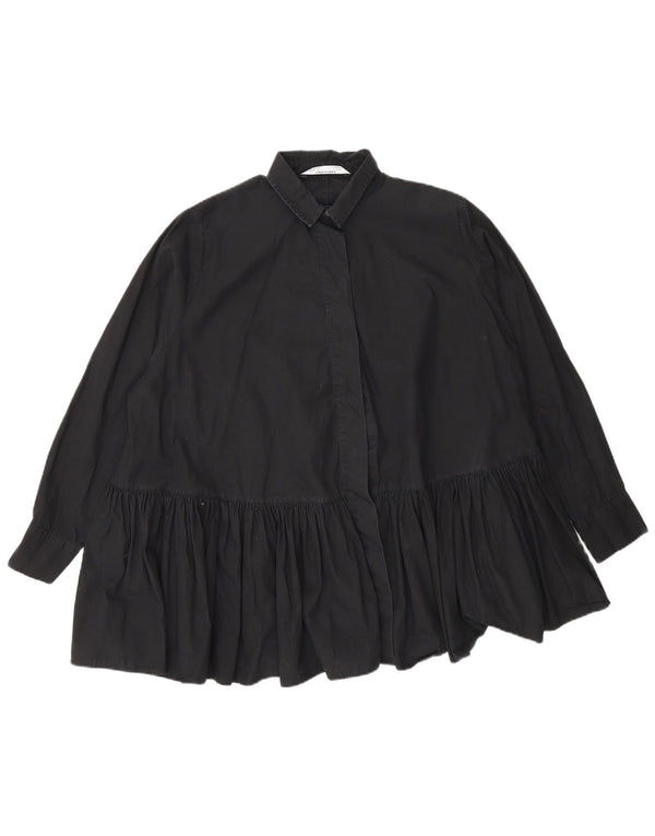 Blusa camisa oversized feminina Zara Reino Unido 10 pequeno algodão preto