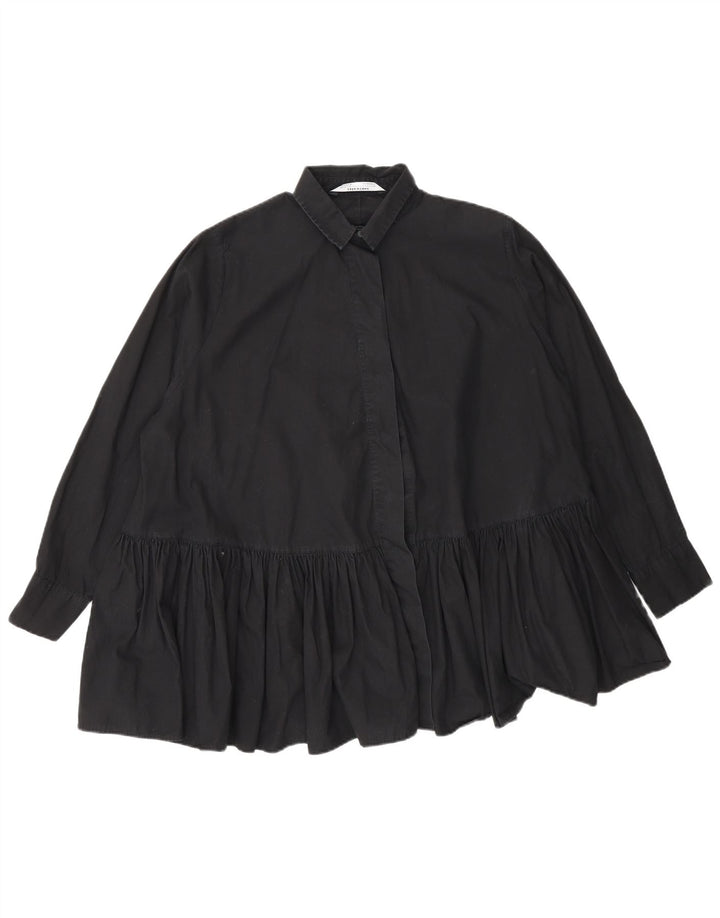 Blusa camisa oversized feminina Zara Reino Unido 10 pequeno algodão preto