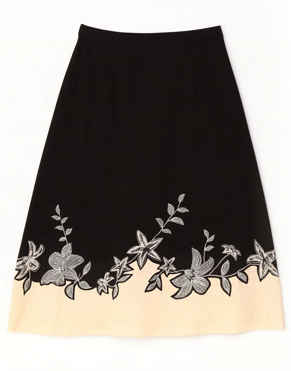 Saia evasê feminina Coast Reino Unido 8 pequena W28 algodão floral preto