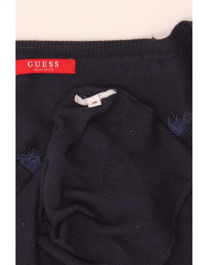 Suéter feminino Guess com decote em V Reino Unido 12 médio azul marinho