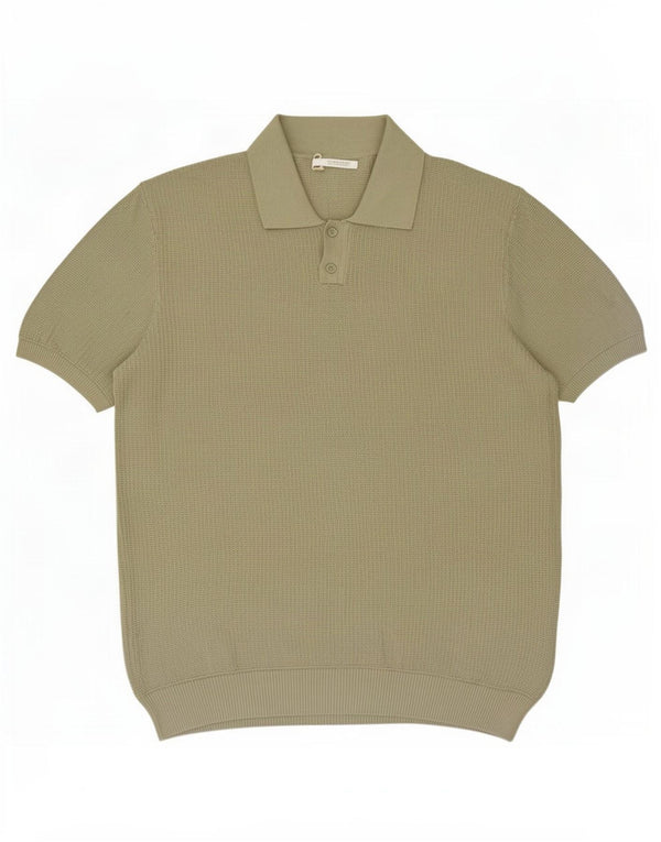 Zara Suéter masculino de manga curta com gola polo XL verde algodão