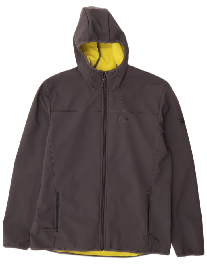 Jaqueta corta-vento masculina Jack Wolfskin com capuz Reino Unido 48 2XL poliéster cinza