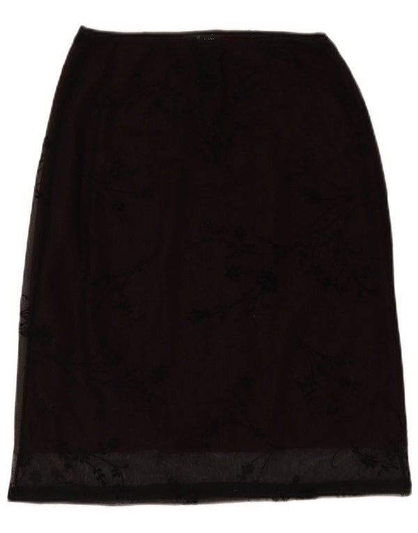 Bernard saia midi feminina Reino Unido 14/16 grande W34 preto floral poliéster