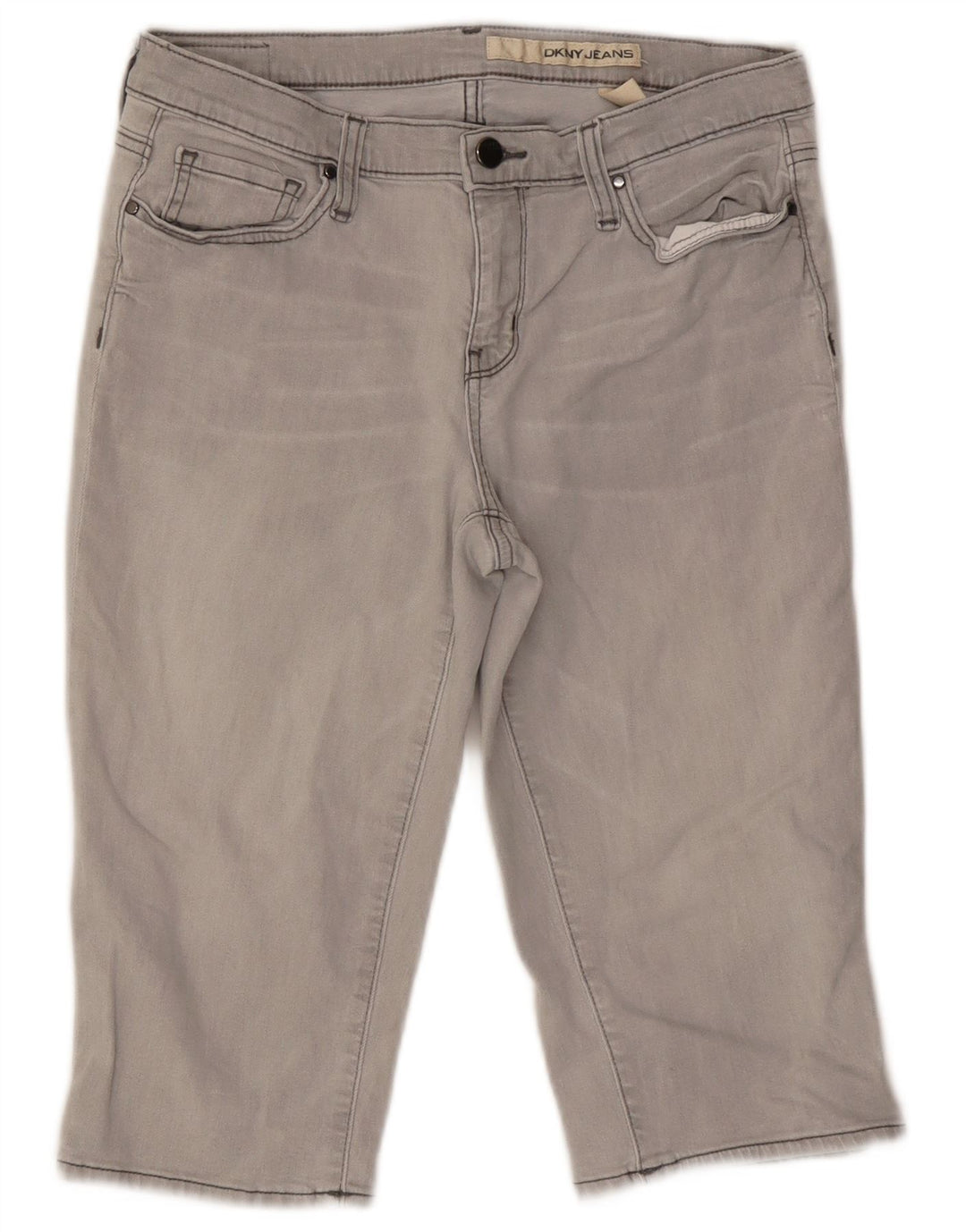 Shorts jeans feminino DKNY US 10 grande W27 algodão cinza