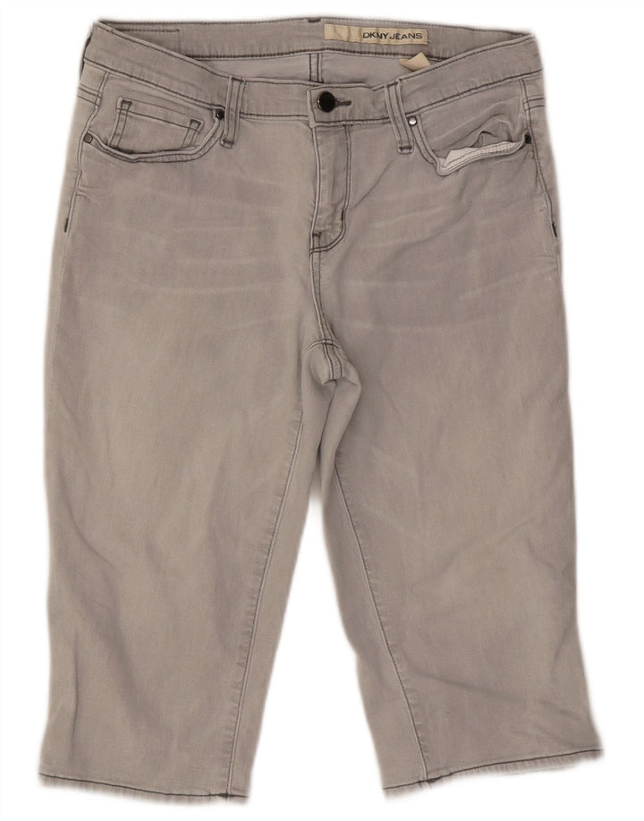 Shorts jeans feminino DKNY US 10 grande W27 algodão cinza