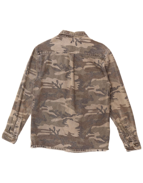 Camisa jeans masculina Zara com ajuste relaxado, algodão camuflado cáqui grande