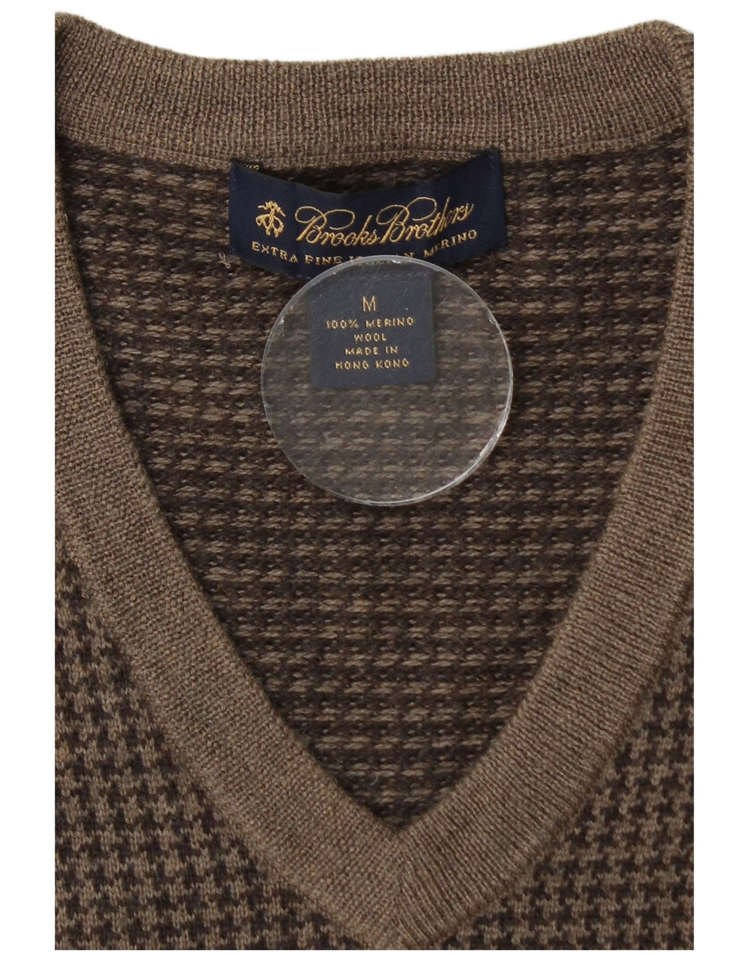 Regata masculina Brooks Brothers com colete médio marrom houndstooth lã merino