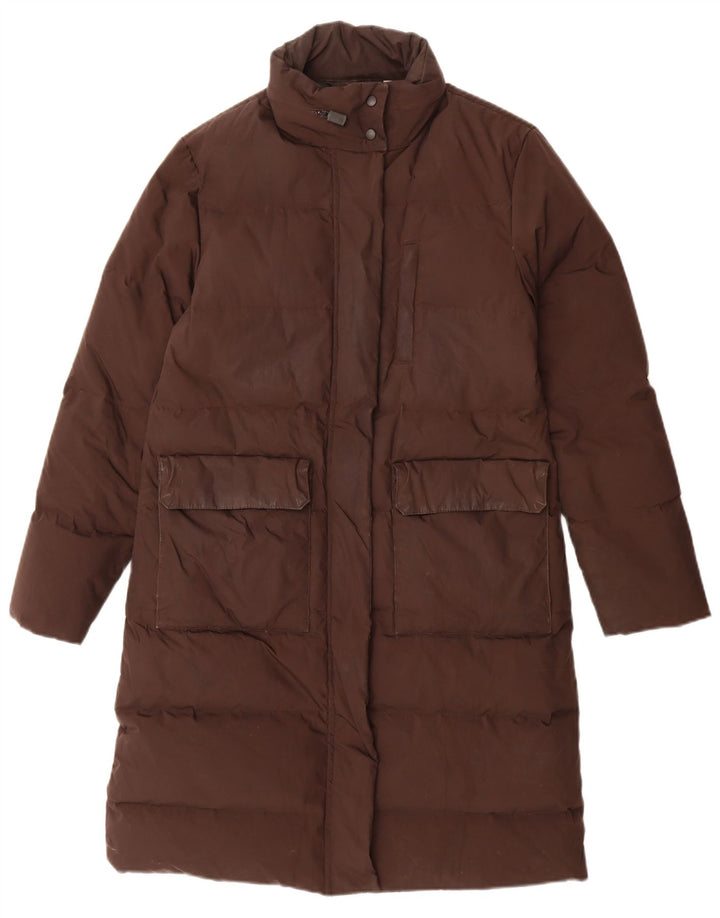 Casaco acolchoado com capuz feminino Aspesi UK 14 médio marrom nylon