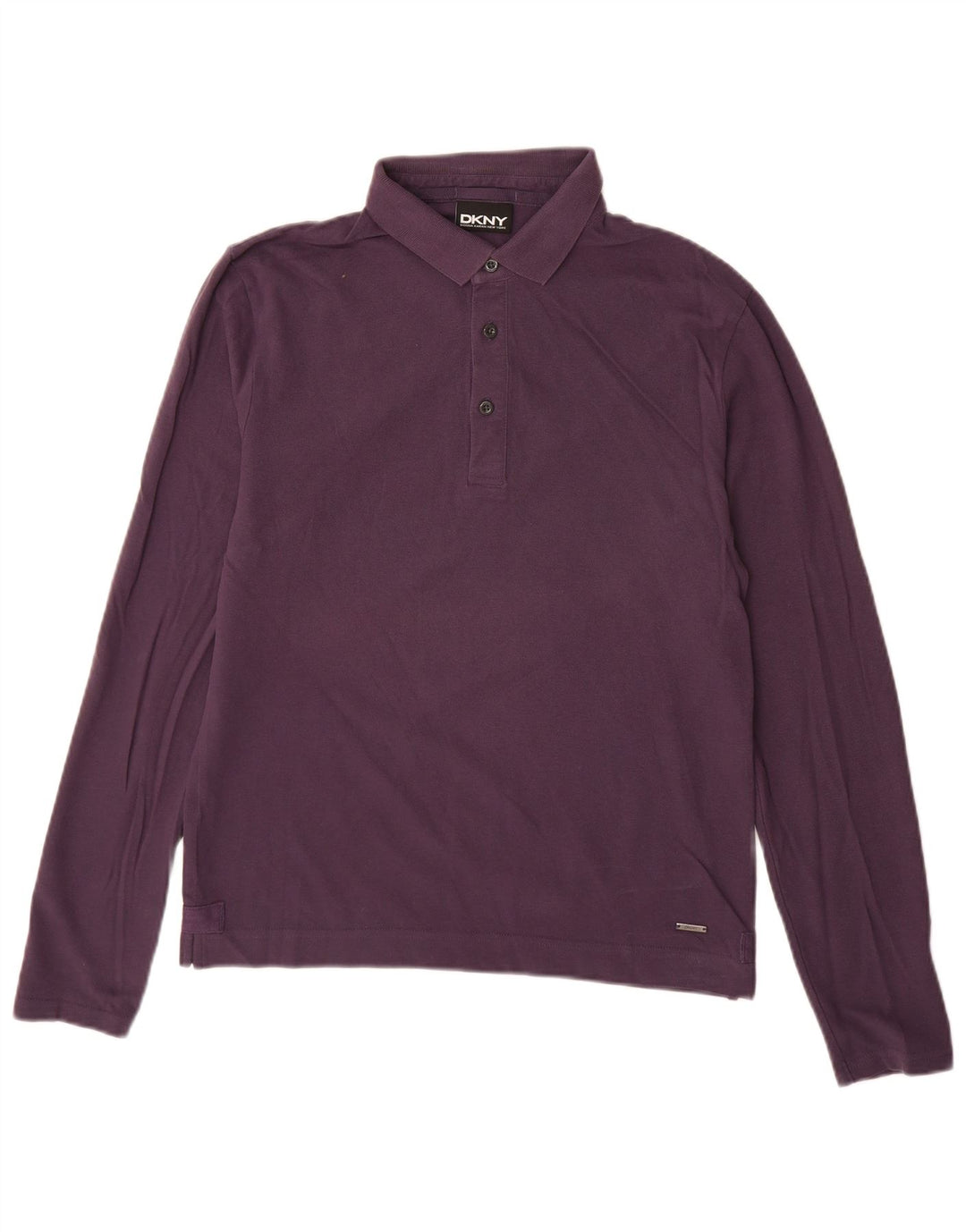 Camisa polo masculina de manga comprida DKNY de algodão roxo médio