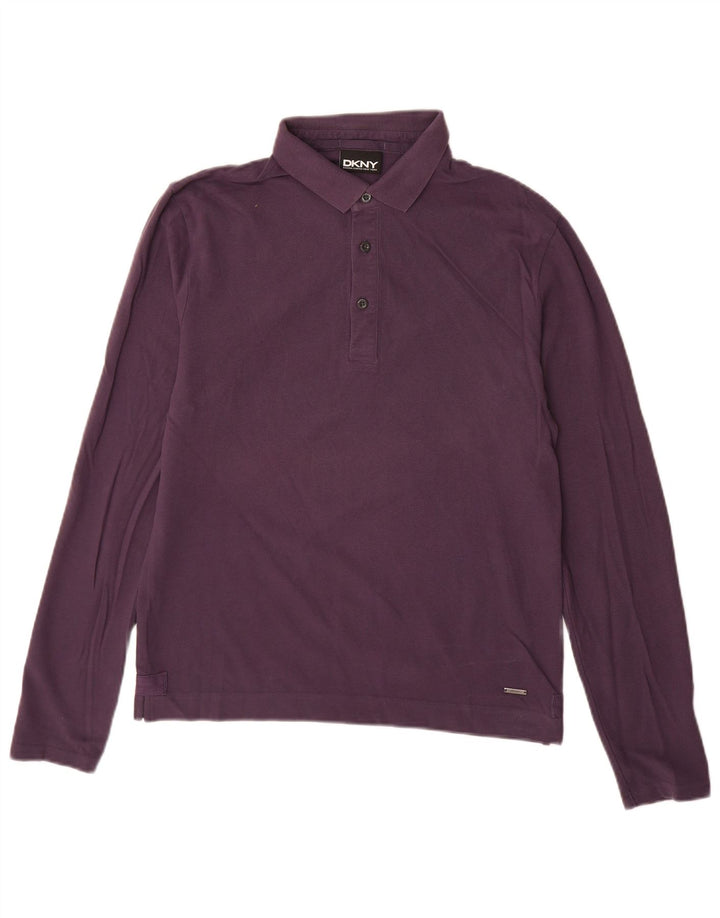 Camisa polo masculina de manga comprida DKNY de algodão roxo médio