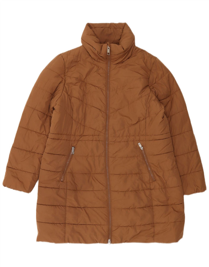 Casaco acolchoado feminino MARKS & SPENCER UK 16 grande poliéster marrom