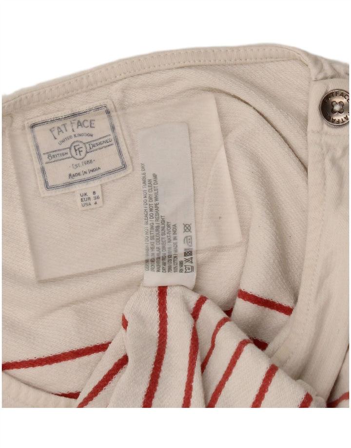 FAT FACE Top feminino de manga comprida Reino Unido 8 pequeno algodão listrado branco