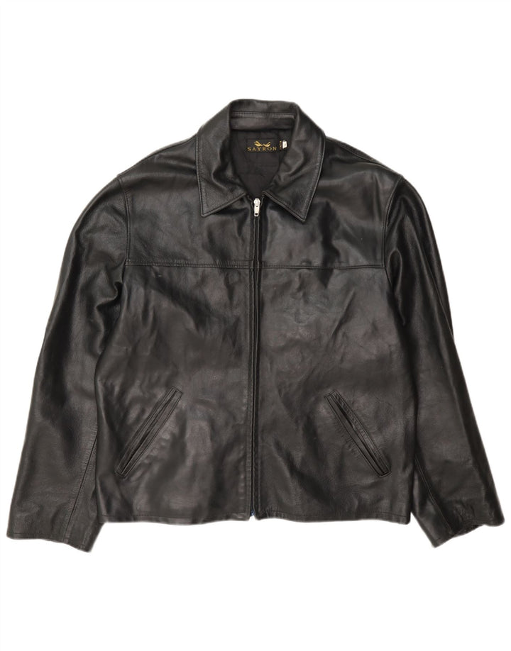 Jaqueta de couro masculina vintage UK 40 grande preta