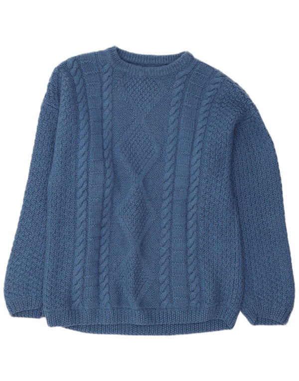 Suéter vintage masculino com gola canoa azul médio
