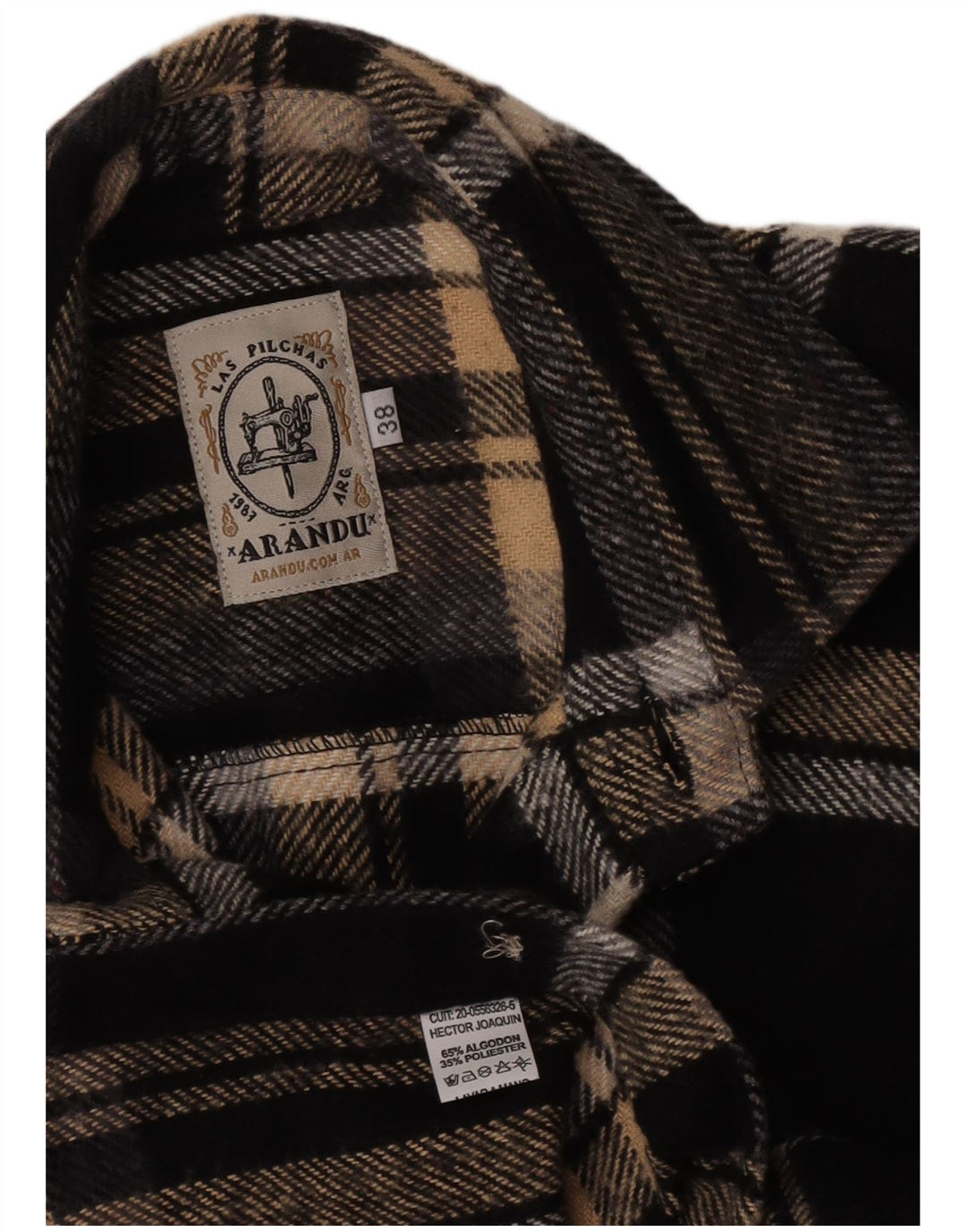 Camisa masculina vintage de flanela tamanho 38 algodão xadrez preto médio