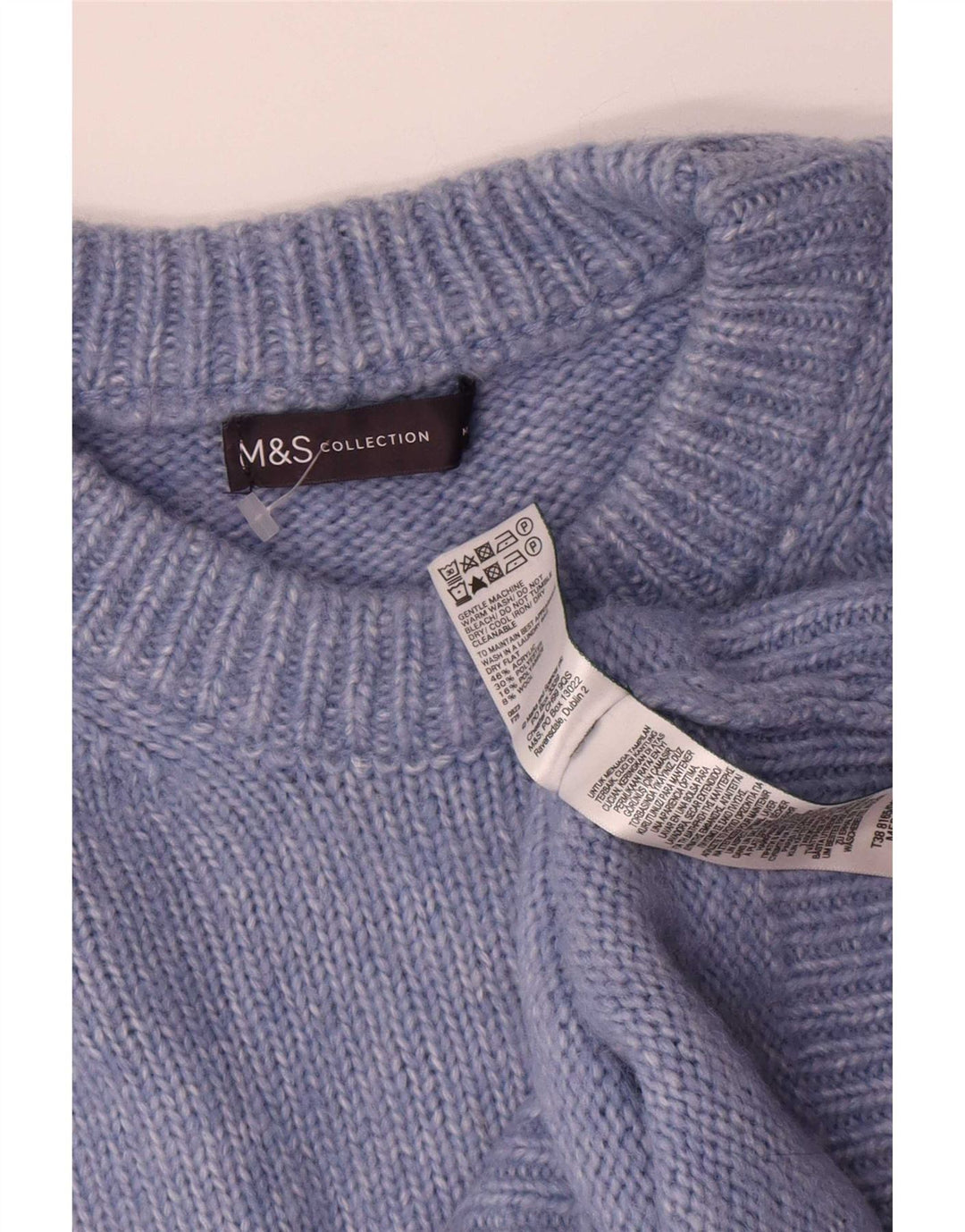 Suéter feminino Marks & Spencer com gola redonda grande, Reino Unido 14, azul médio