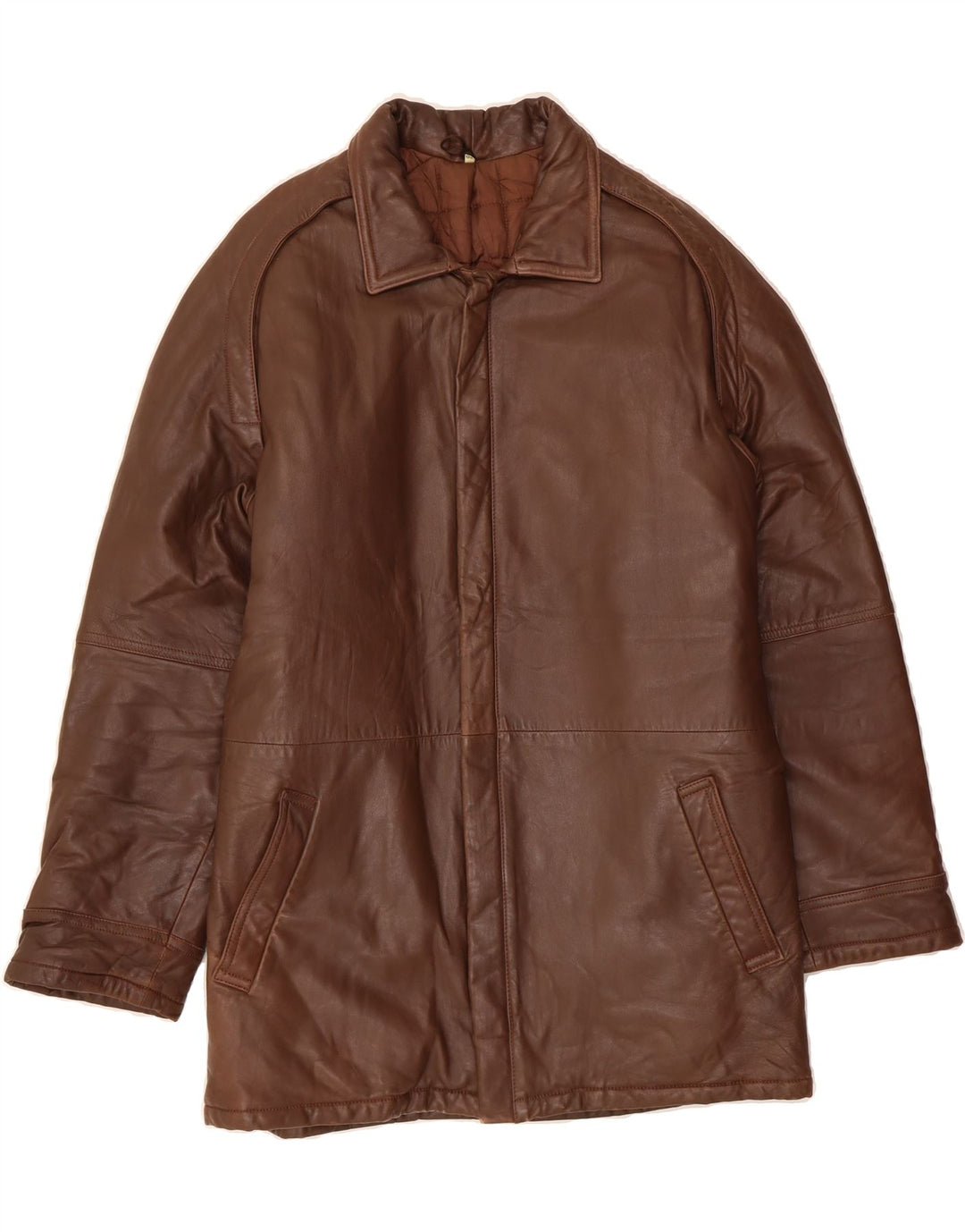 VINTAGE Mens Leather Coat IT 50 Large Brown Leather Vintage Vintage and Second-Hand Vintage from Messina Hembry 