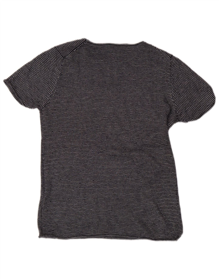 Zara Camiseta Feminina Top UK 12 Médio Listrado Azul Marinho Modal